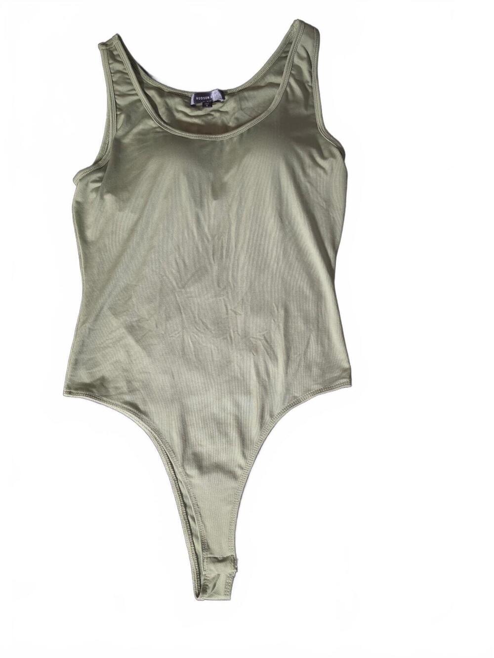 Hudson Gray Women's Olive Green Sleeveless Bodysuit with Built-in Bra, Size S